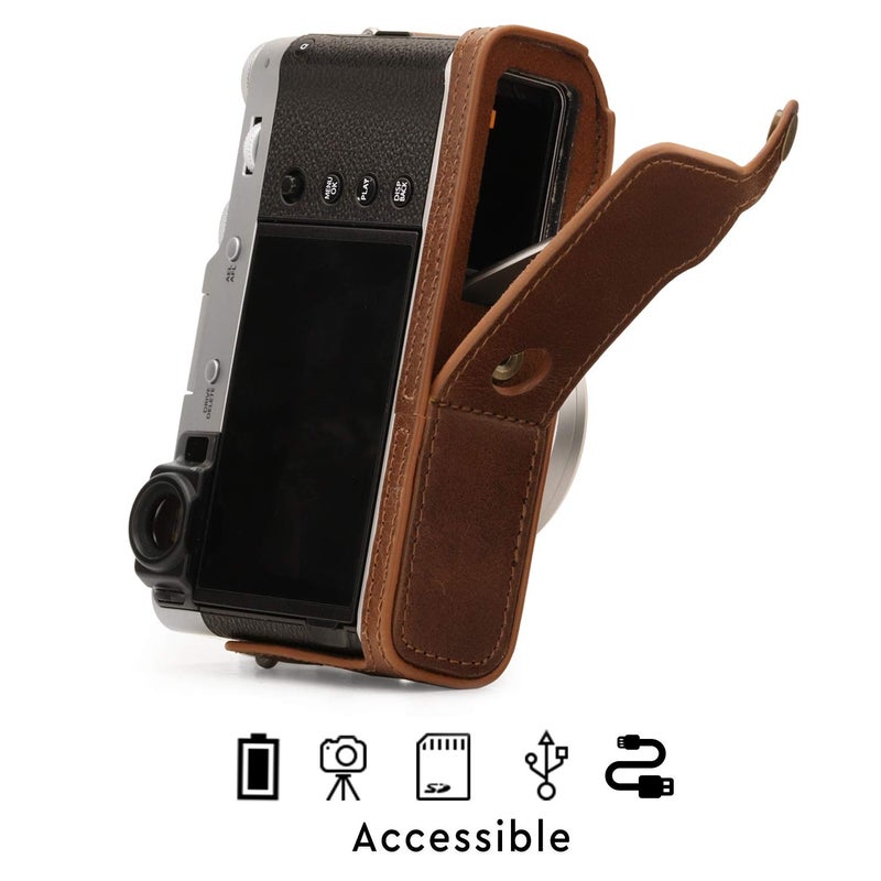 MegaGear MG1895 Ever Ready Genuine Leather Camera Half Case Compatible with Fujifilm X100V - Brown - Image 4
